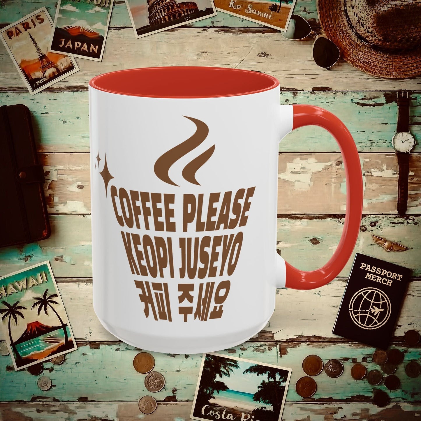 Coffee Please. Keopi Juseyo. Korea 15oz Mug Red / 15oz
