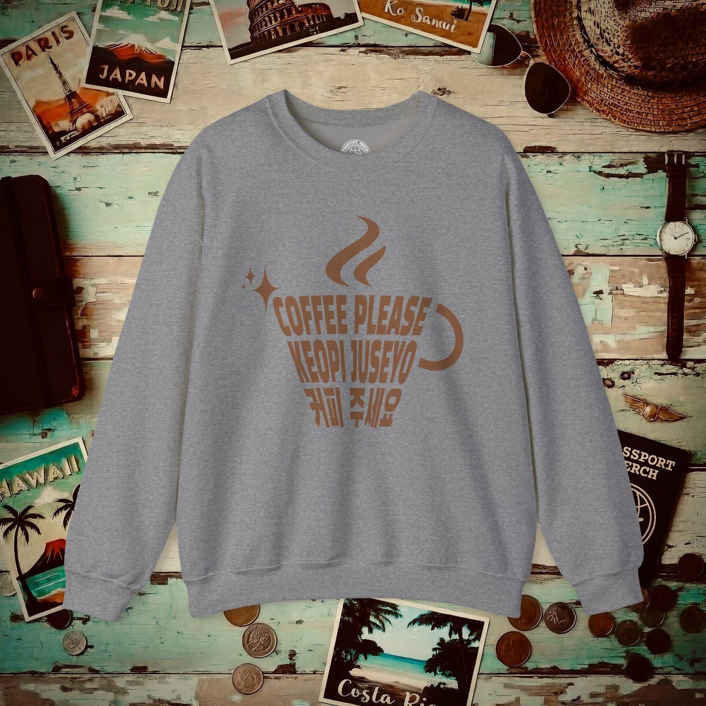 Coffee Please. Keopi Juseyo. Korea Crewneck Graphite Heather / S