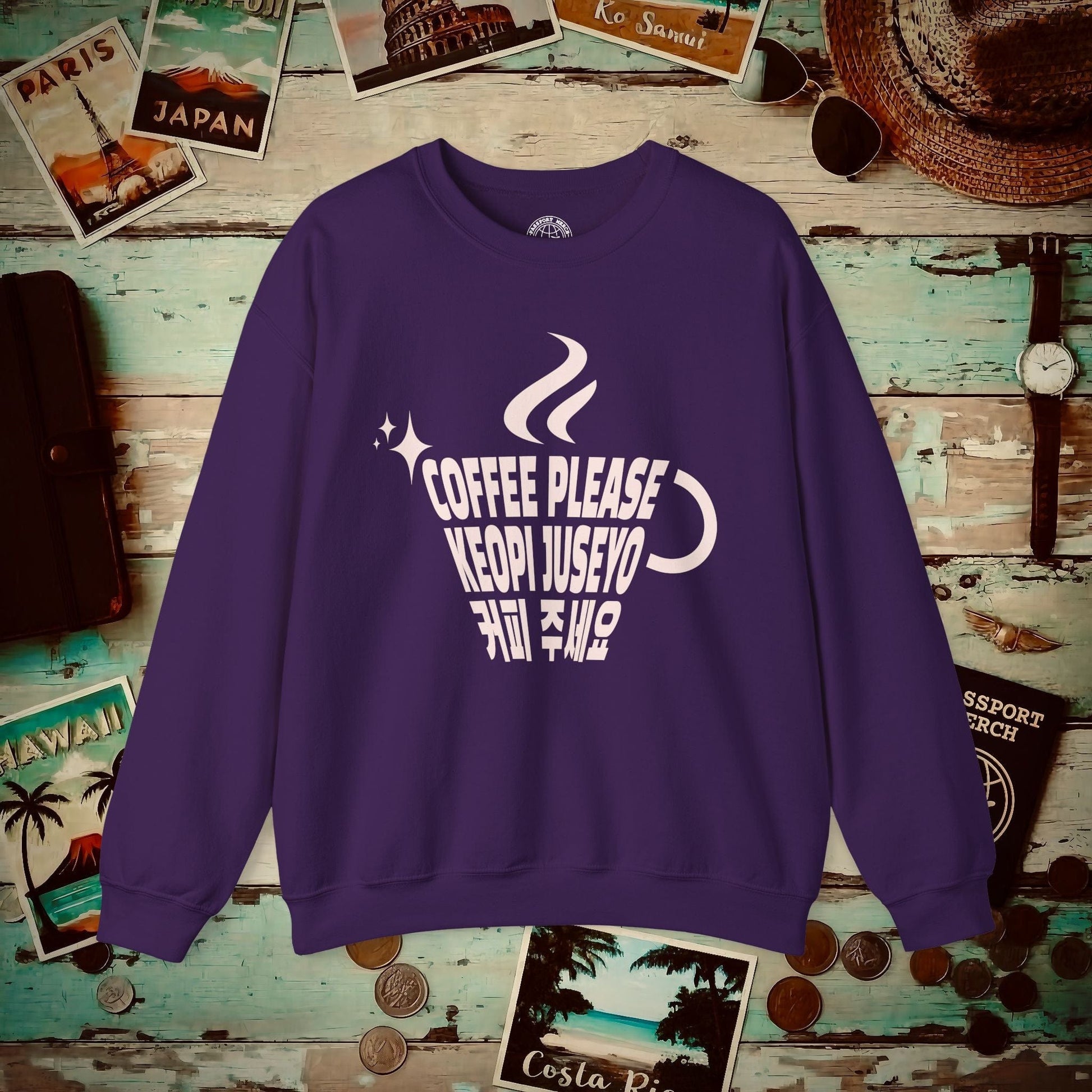 Coffee Please. Keopi Juseyo. Korea Crewneck Purple / S