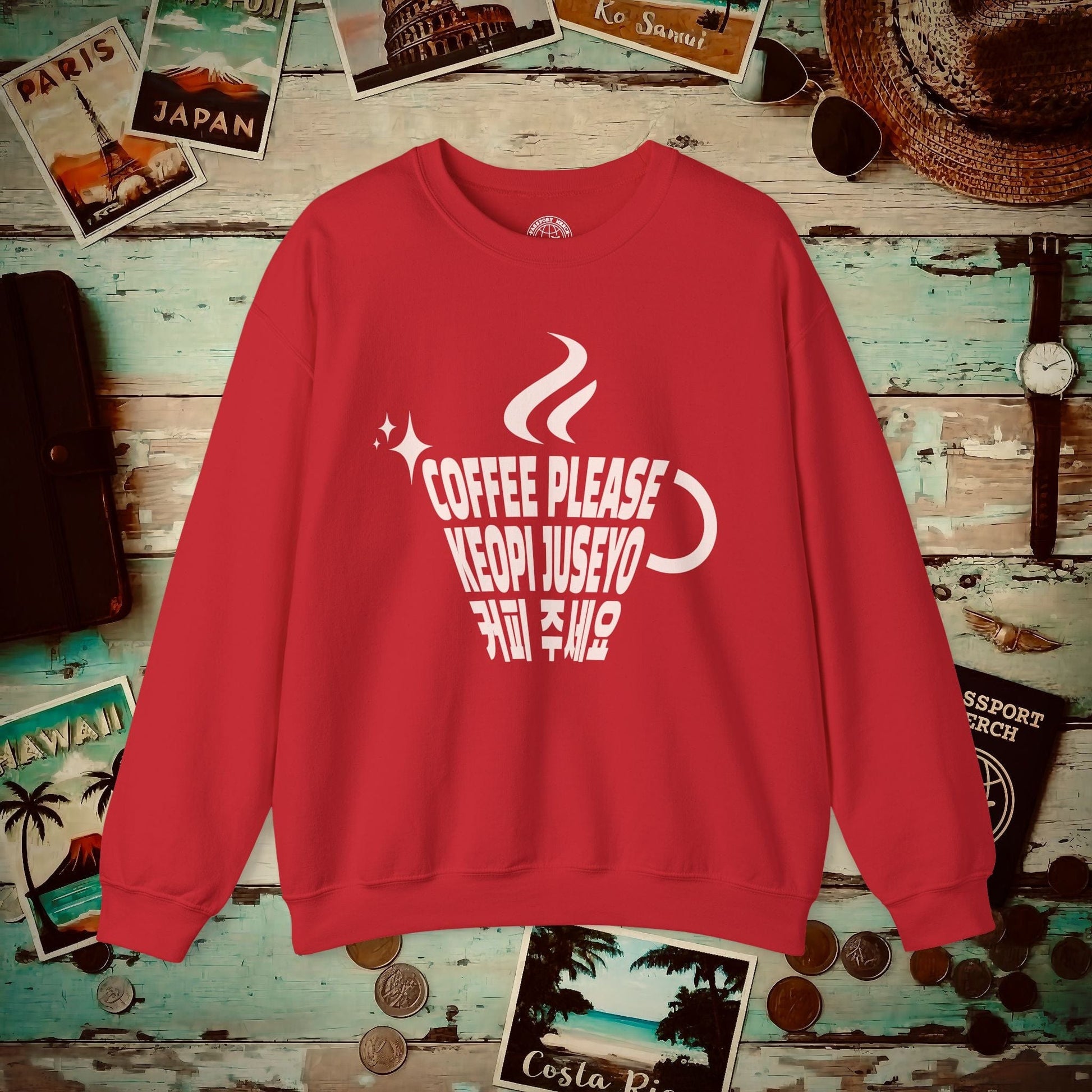 Coffee Please. Keopi Juseyo. Korea Crewneck Red / S