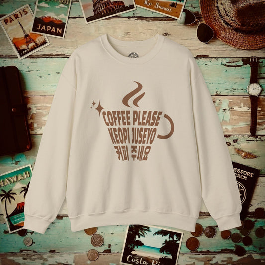Coffee Please. Keopi Juseyo. Korea Crewneck Sand / S