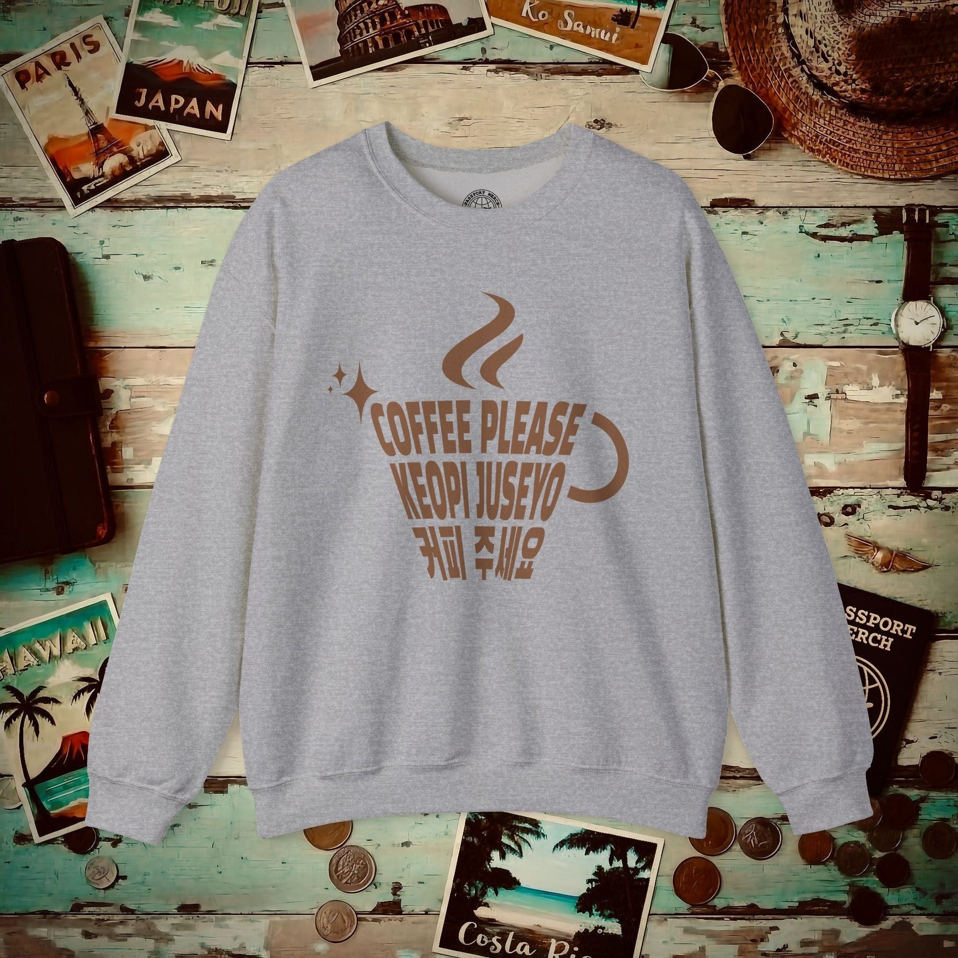 Coffee Please. Keopi Juseyo. Korea Crewneck Sport Grey / S