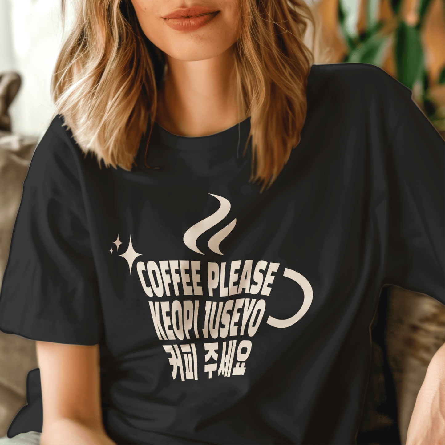 Coffee Please. Keopi Juseyo. Korea T-Shirt Black / S