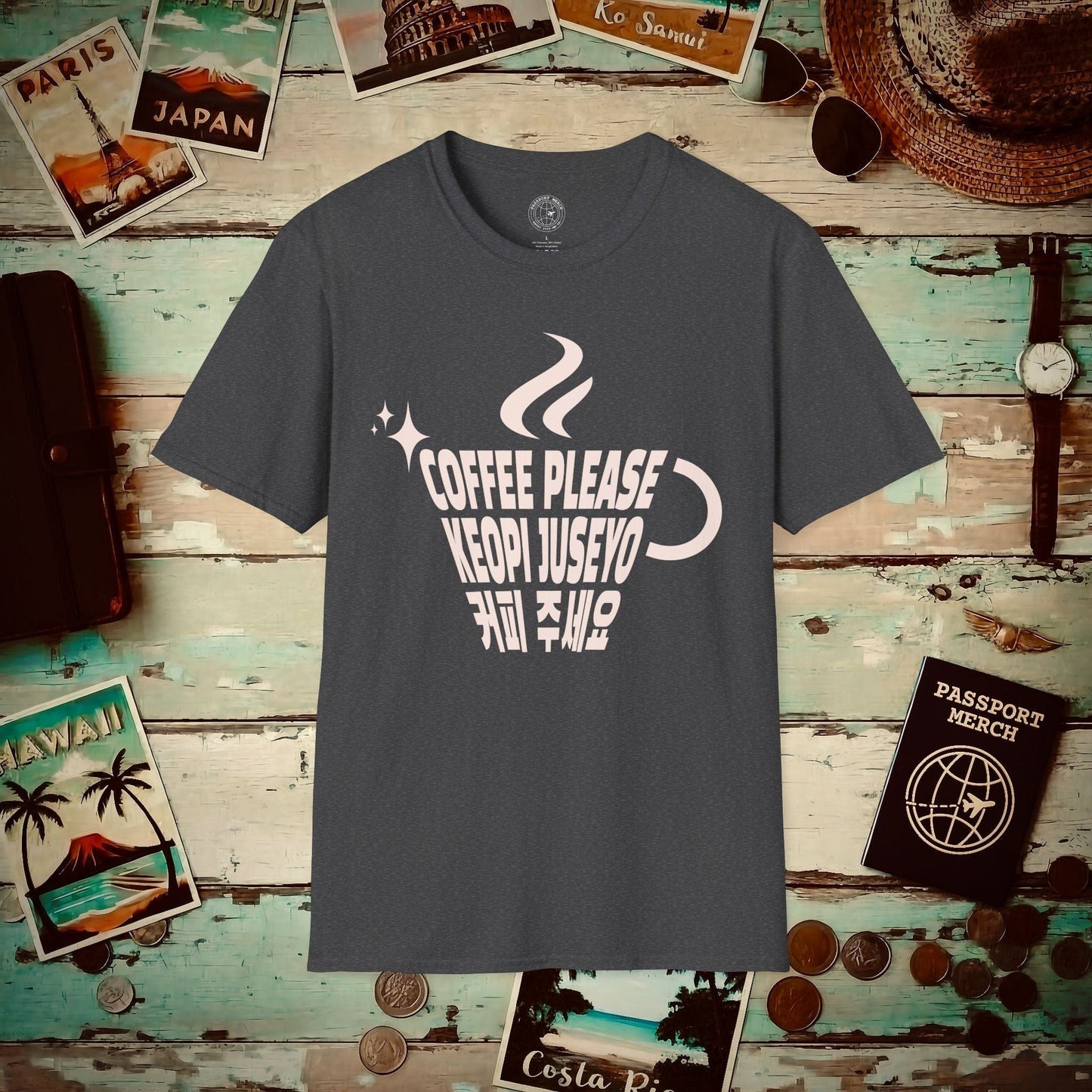 Coffee Please. Keopi Juseyo. Korea T-Shirt Dark Heather / S