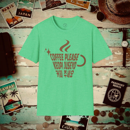 Coffee Please. Keopi Juseyo. Korea T-Shirt Heather Irish Green / S