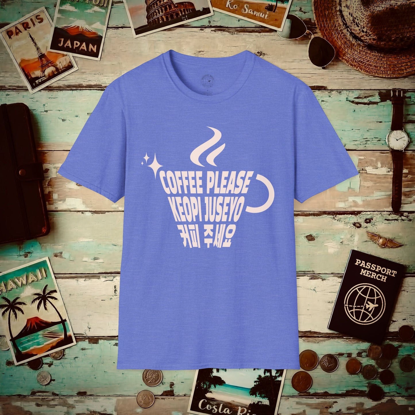 Coffee Please. Keopi Juseyo. Korea T-Shirt Heather Royal / S