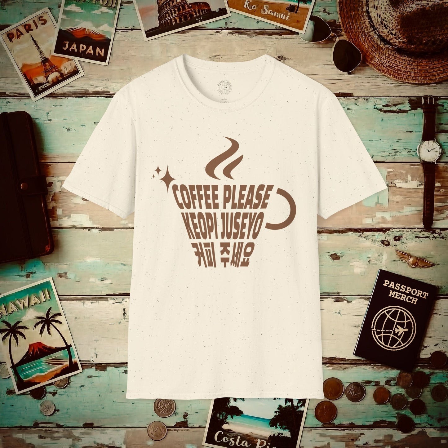 Coffee Please. Keopi Juseyo. Korea T-Shirt Natural / S