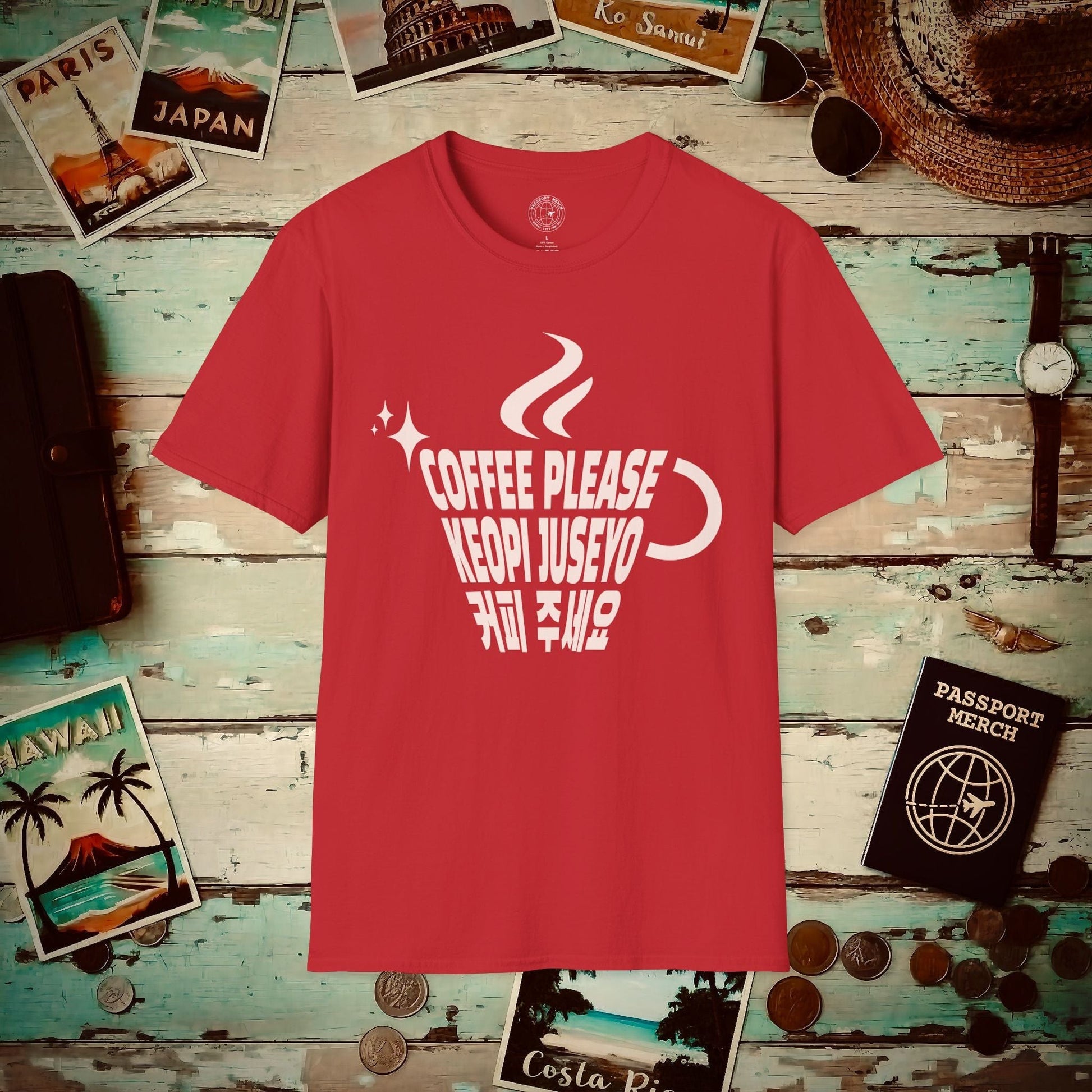 Coffee Please. Keopi Juseyo. Korea T-Shirt Red / S
