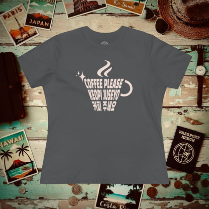 Coffee Please. Keopi Juseyo. Korea, Womens Fit T-Shirt Asphalt / S