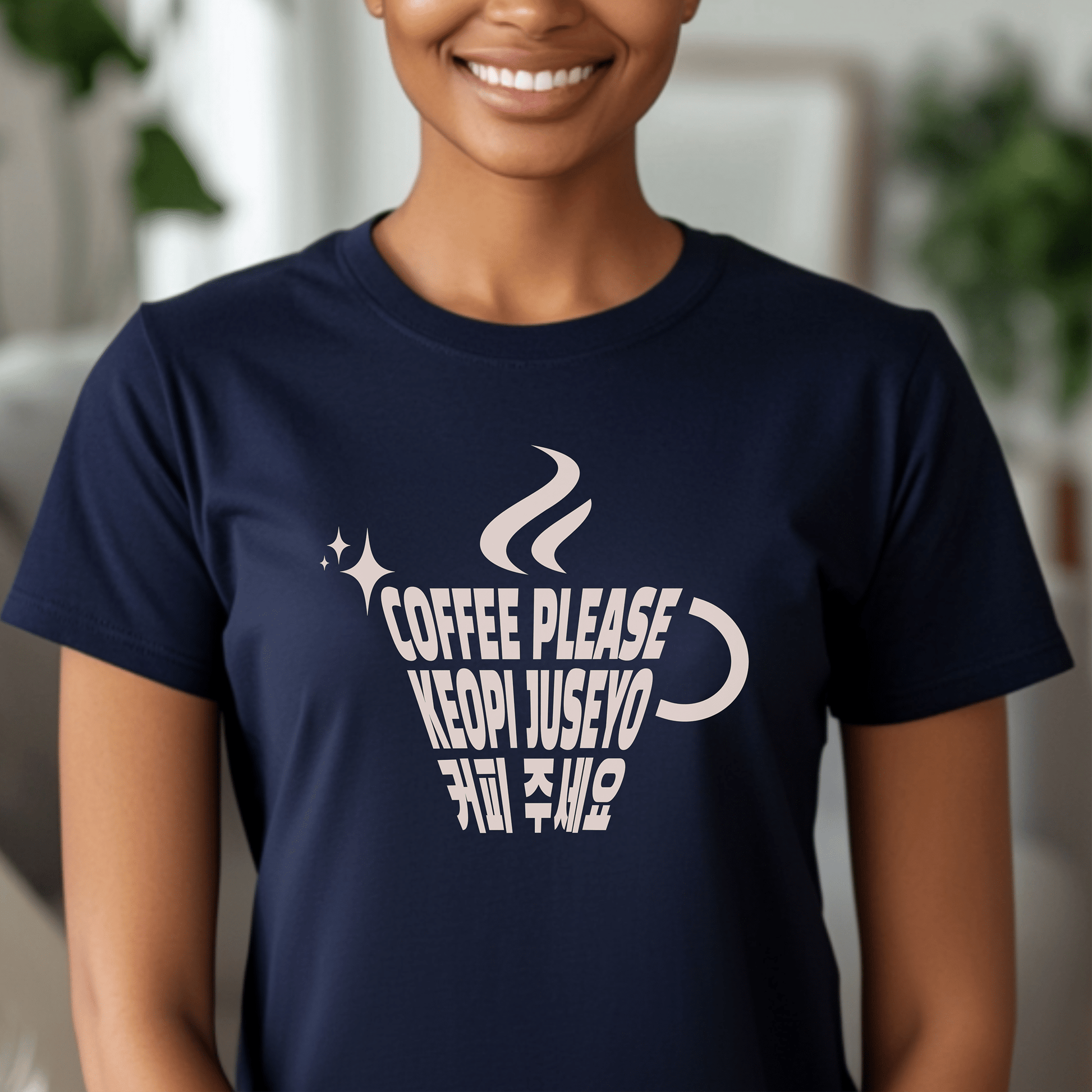 Coffee Please. Keopi Juseyo. Korea, Womens Fit T-Shirt Navy / S
