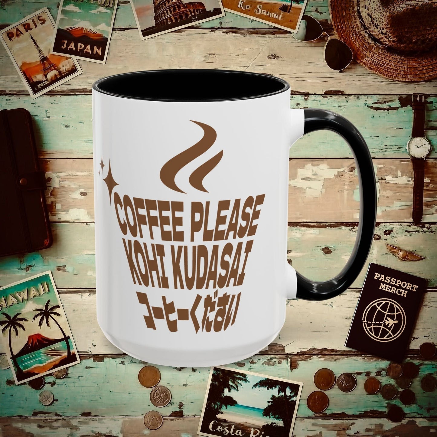 Coffee Please. Kohi Kudasai. Japan 15oz Mug Black / 15oz