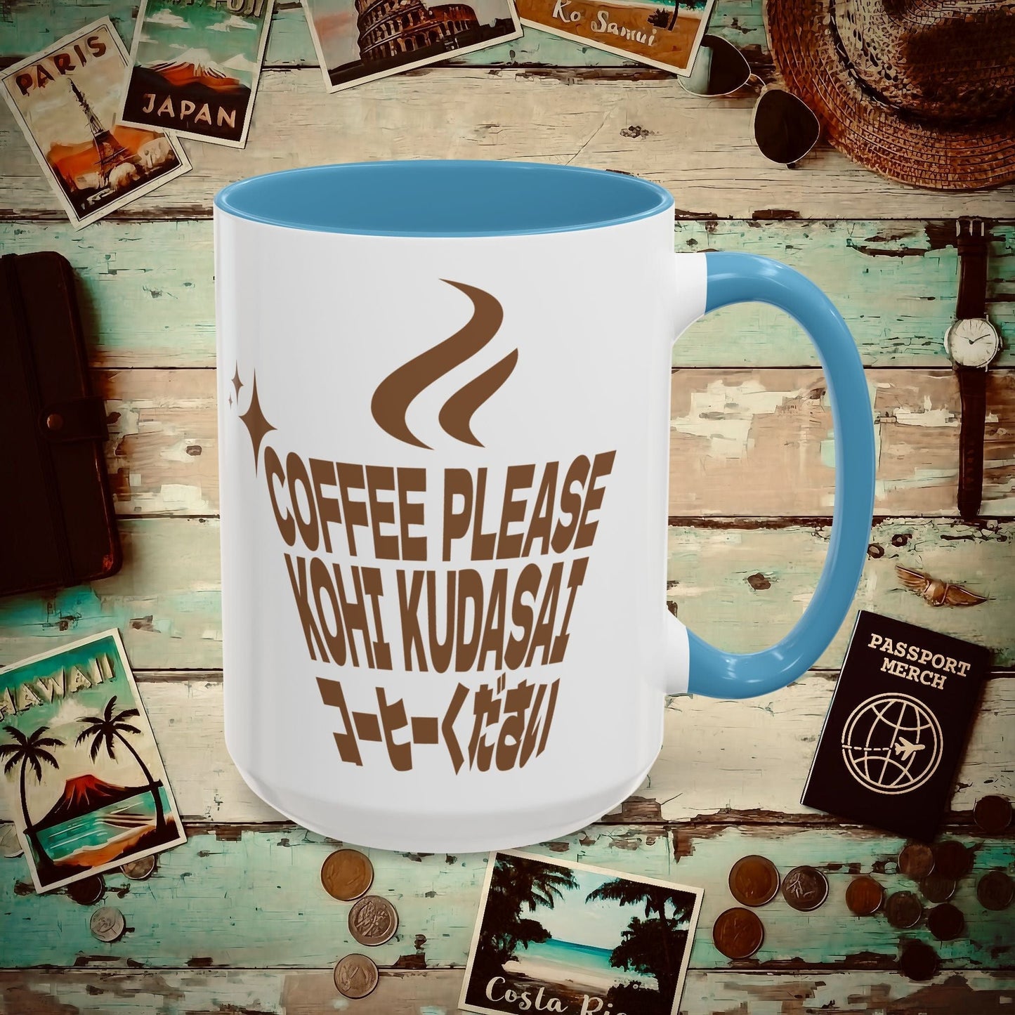 Coffee Please. Kohi Kudasai. Japan 15oz Mug Light Blue / 15oz