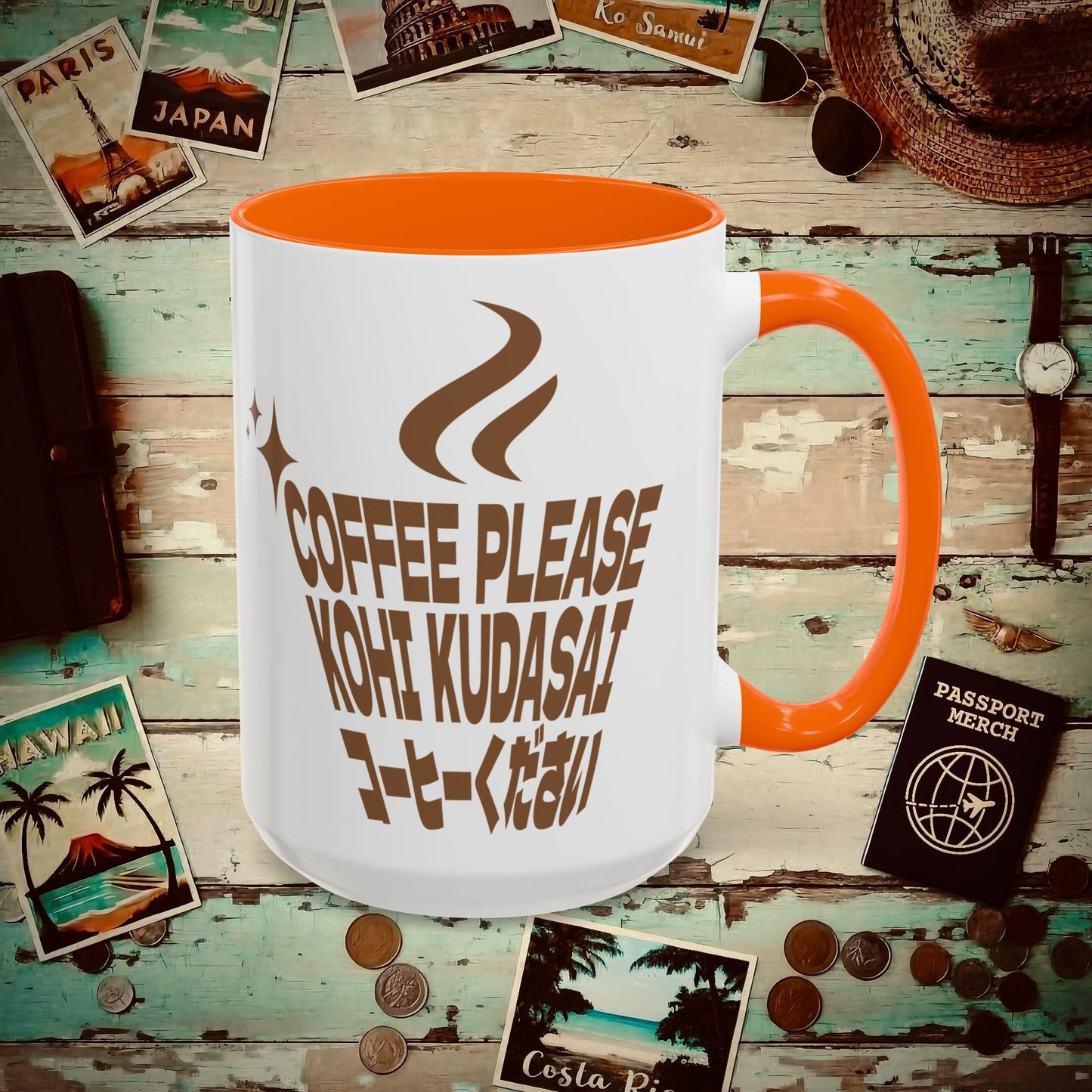 Coffee Please. Kohi Kudasai. Japan 15oz Mug Orange / 15oz