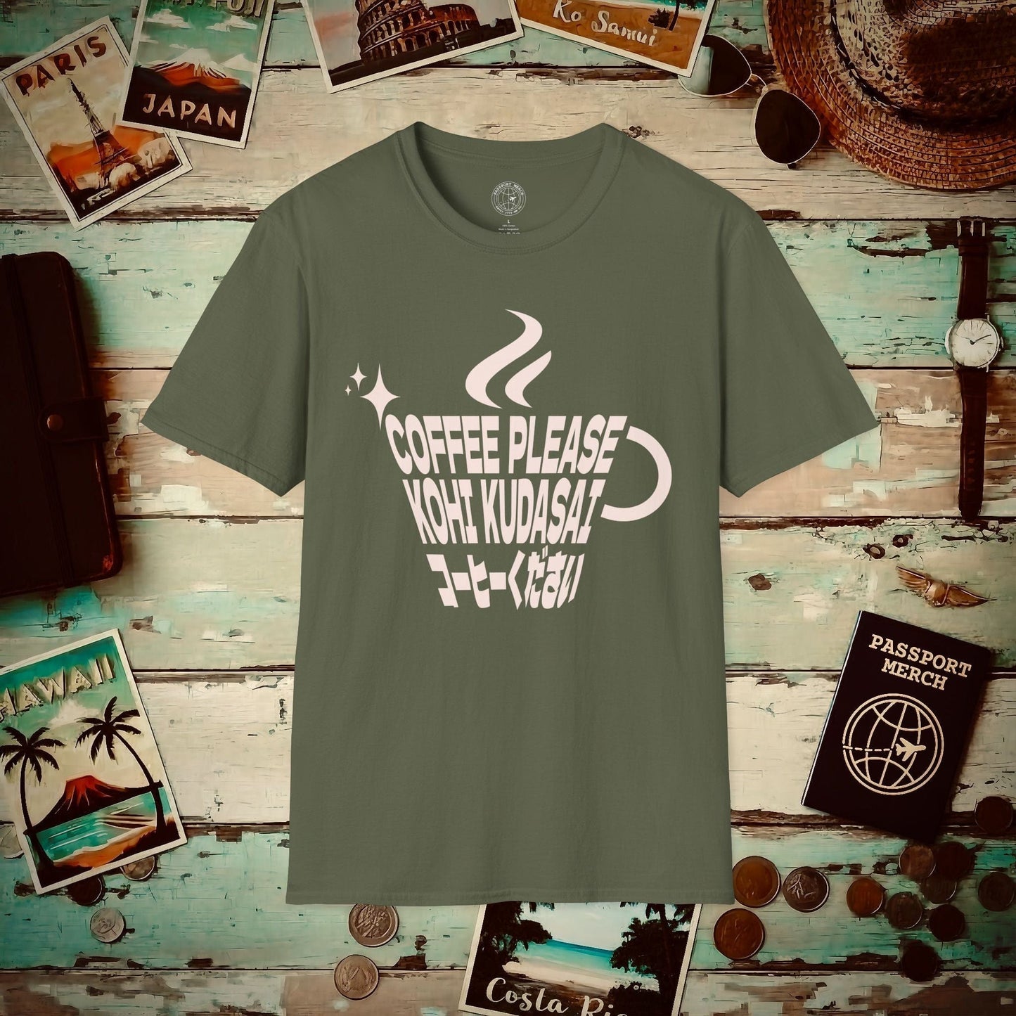 Coffee Please. Kohi Kudasai. Japan T-Shirt Military Green / S