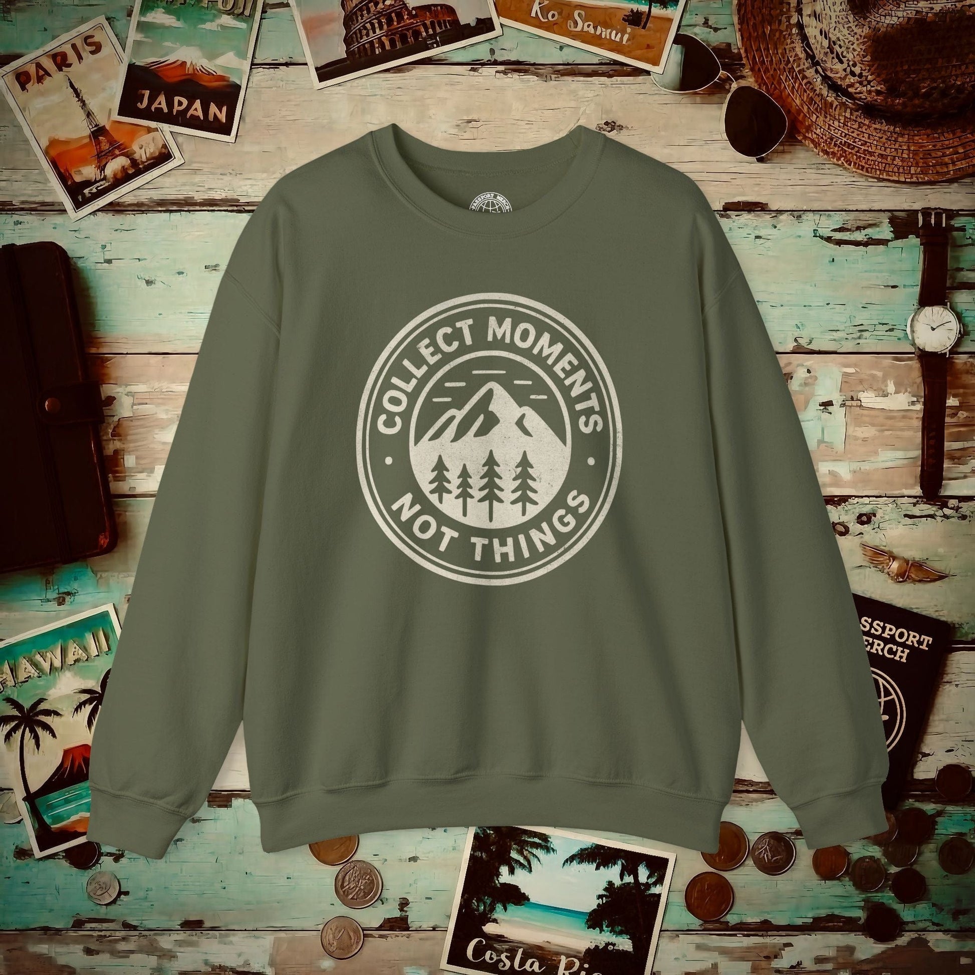 Collect Moments Not Things Vintage Crewneck Military Green / S