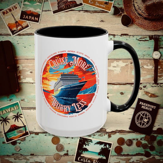 Cruise More Worry Less Caribbean 15oz Mug Black / 15oz