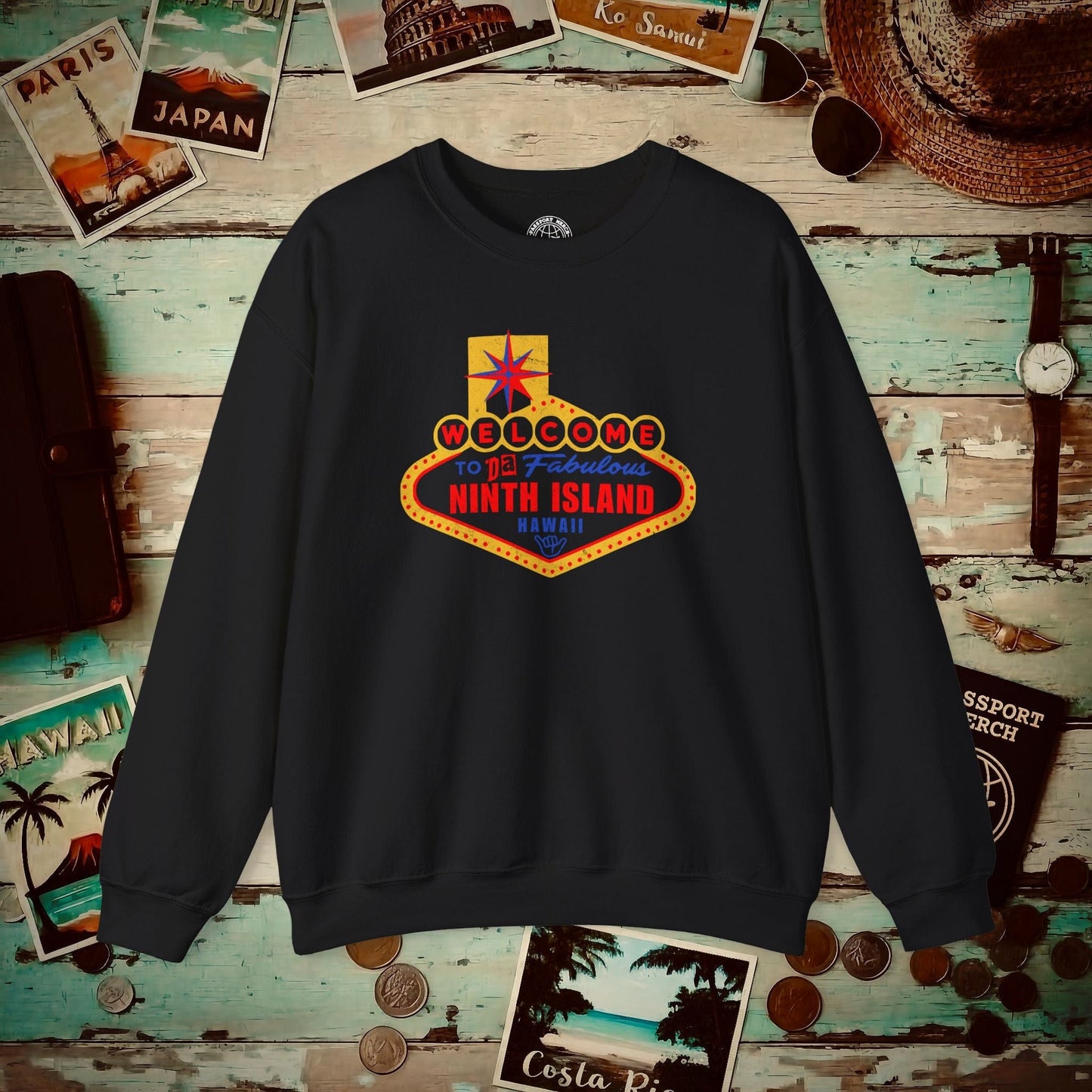 Da Fabulous Ninth Island, Hawaii (and Nevada) Crewneck Black / S