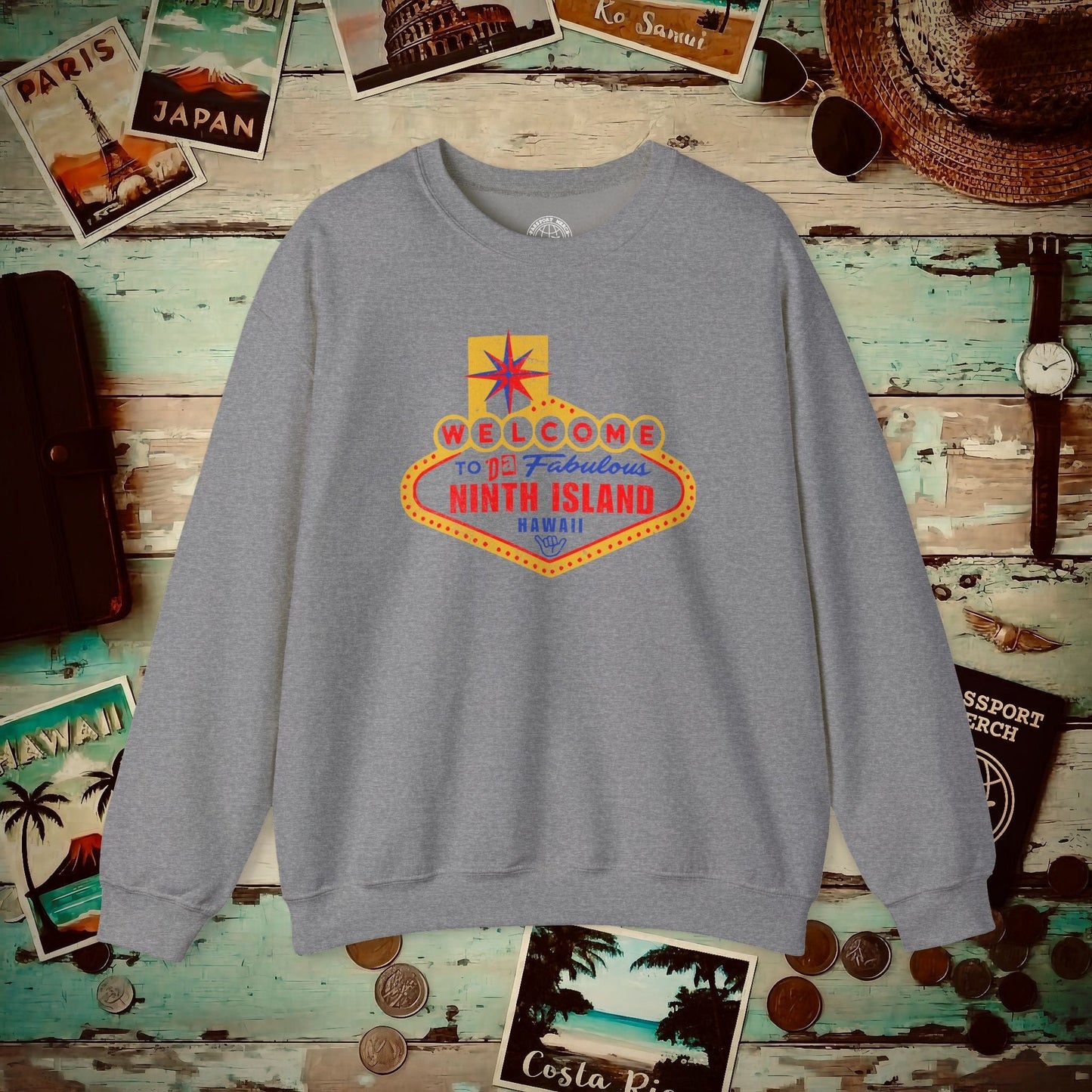 Da Fabulous Ninth Island, Hawaii (and Nevada) Crewneck Graphite Heather / S