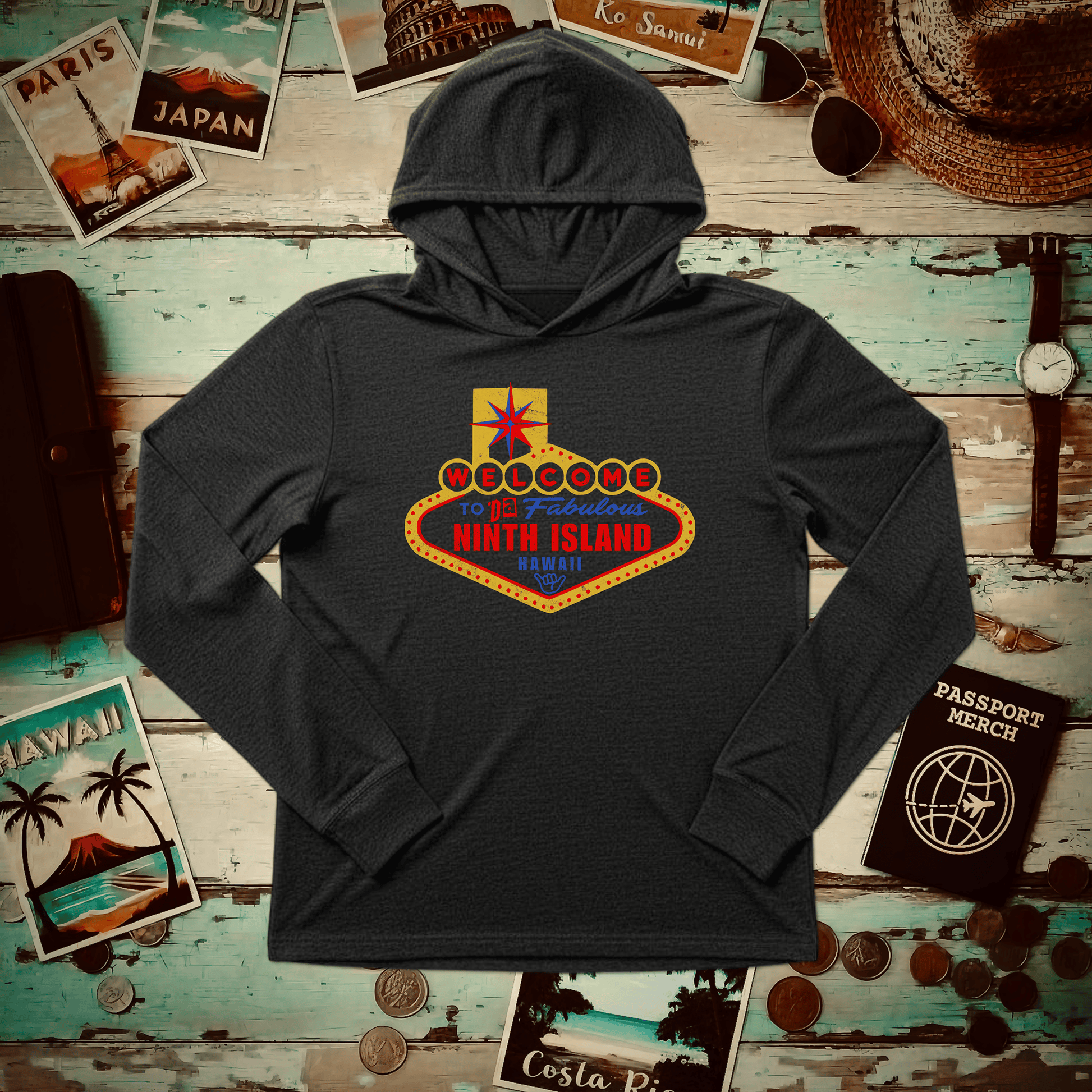 Da Fabulous Ninth Island, Hawaii (and Nevada) Hooded Long Sleeve Charcoal Black TriBlend / XS