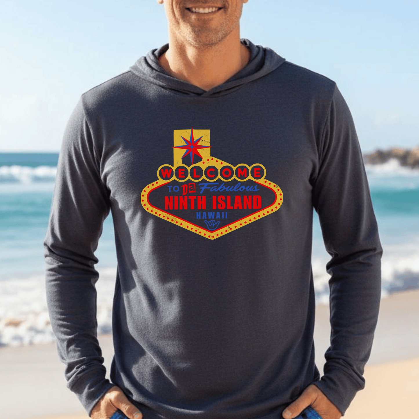 Da Fabulous Ninth Island, Hawaii (and Nevada) Hooded Long Sleeve Heather Navy / XS
