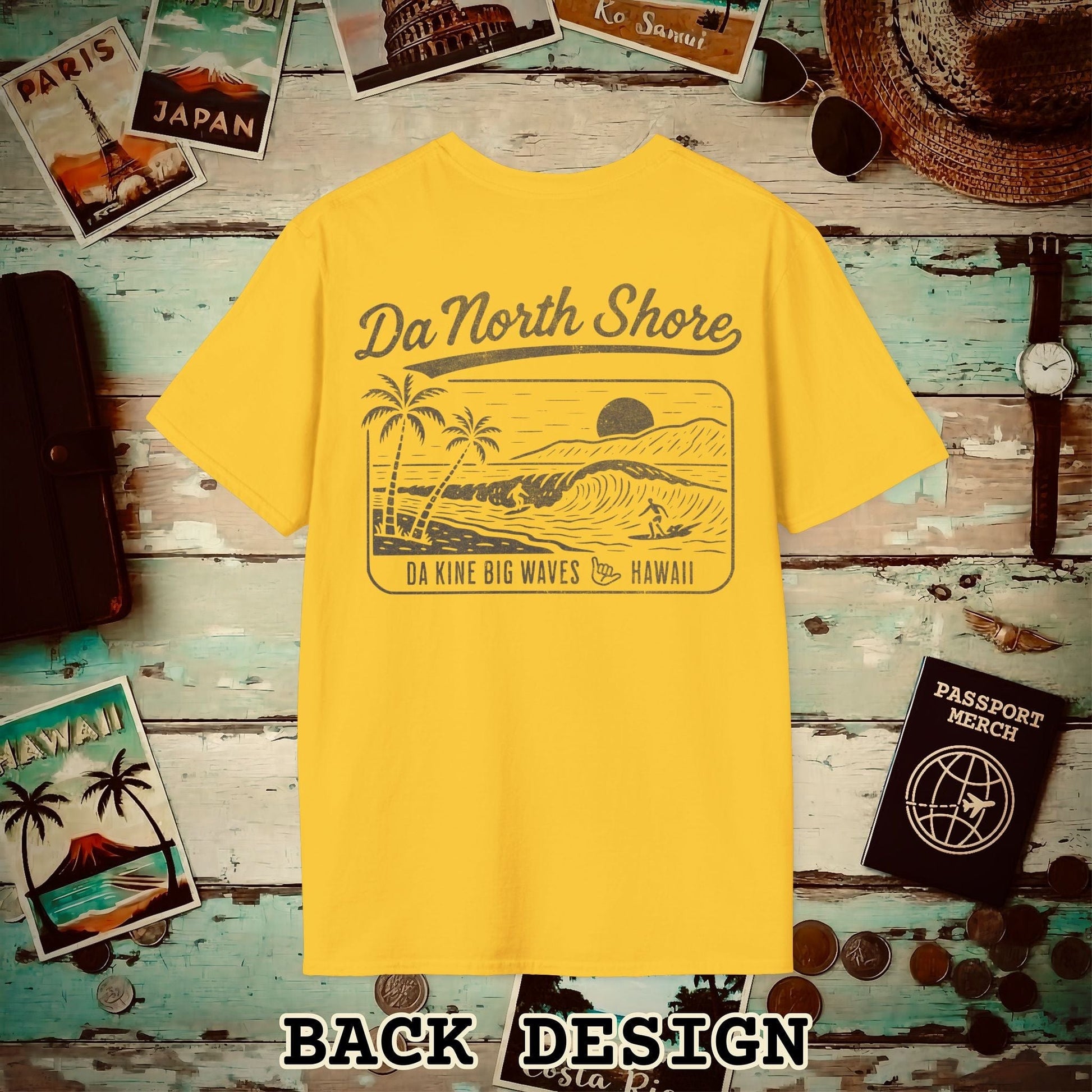 Da North Shore - Da Kine Big Waves, Hawaii, Back Print T-Shirt Daisy / S