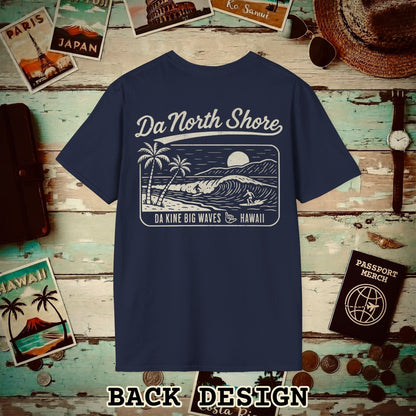 Da North Shore - Da Kine Big Waves, Hawaii, Back Print T-Shirt Navy / S