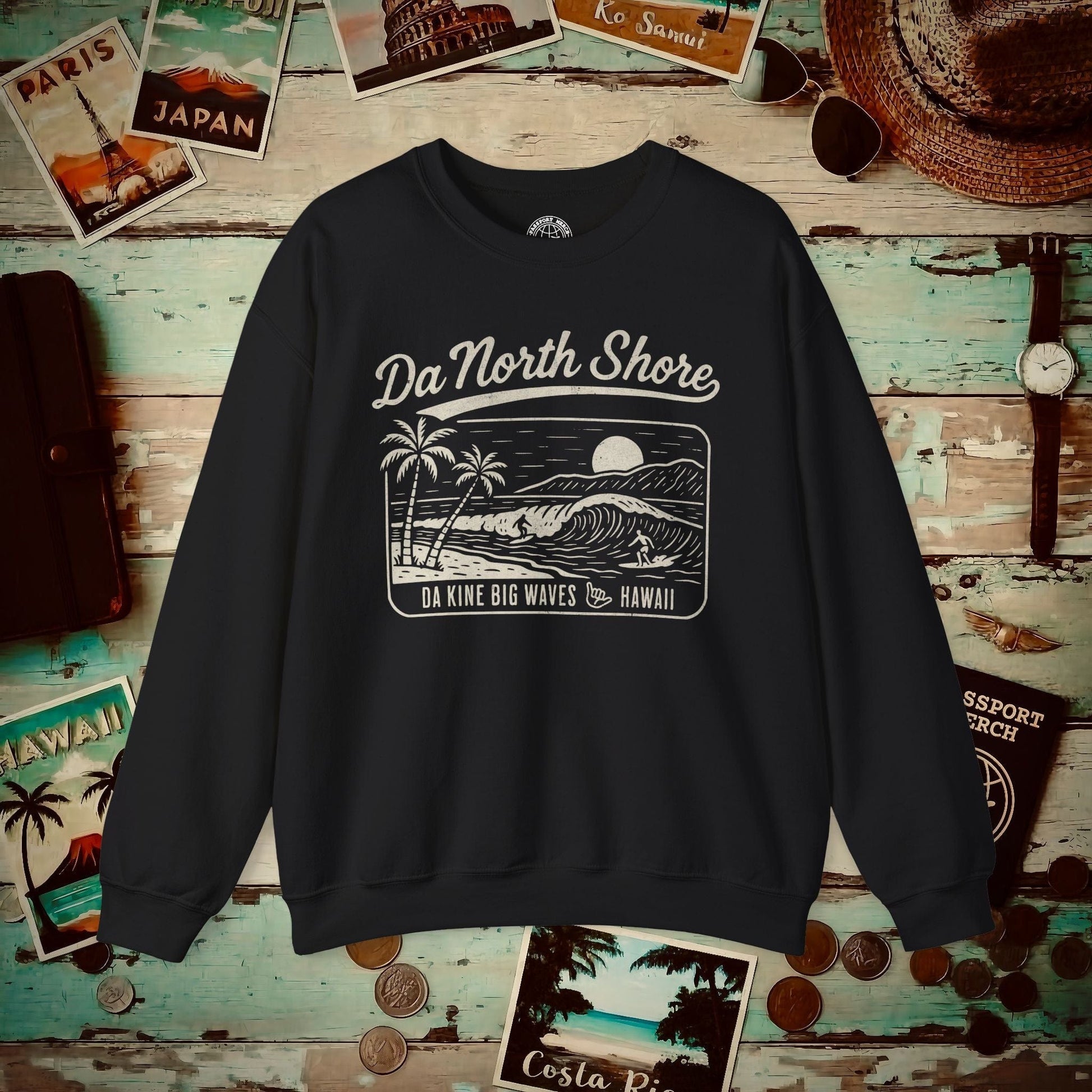Da North Shore - Da Kine Big Waves, Hawaii Crewneck Black / S