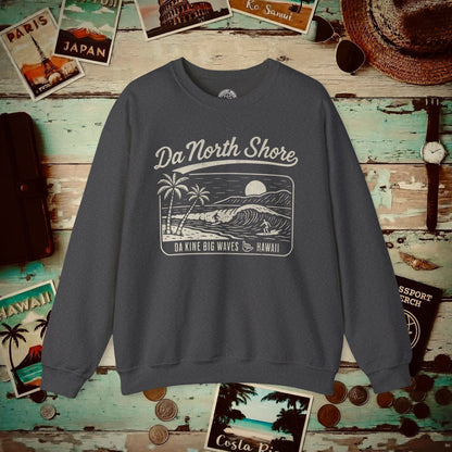 Da North Shore - Da Kine Big Waves, Hawaii Crewneck Dark Heather / S