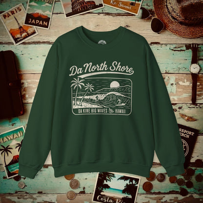 Da North Shore - Da Kine Big Waves, Hawaii Crewneck Forest Green / S
