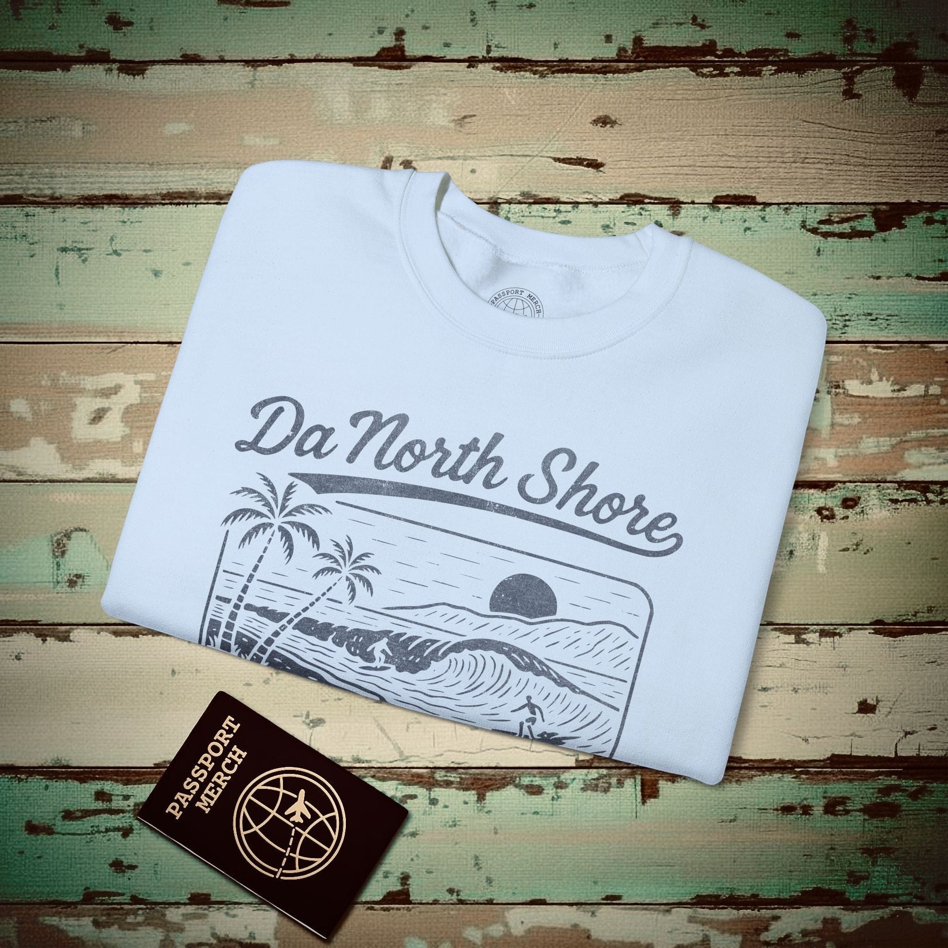 Da North Shore - Da Kine Big Waves, Hawaii Crewneck Light Blue / S