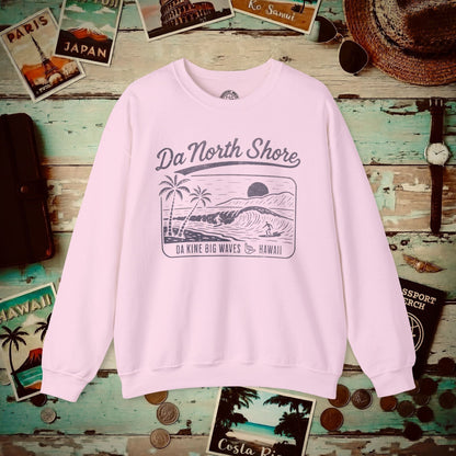 Da North Shore - Da Kine Big Waves, Hawaii Crewneck Light Pink / S