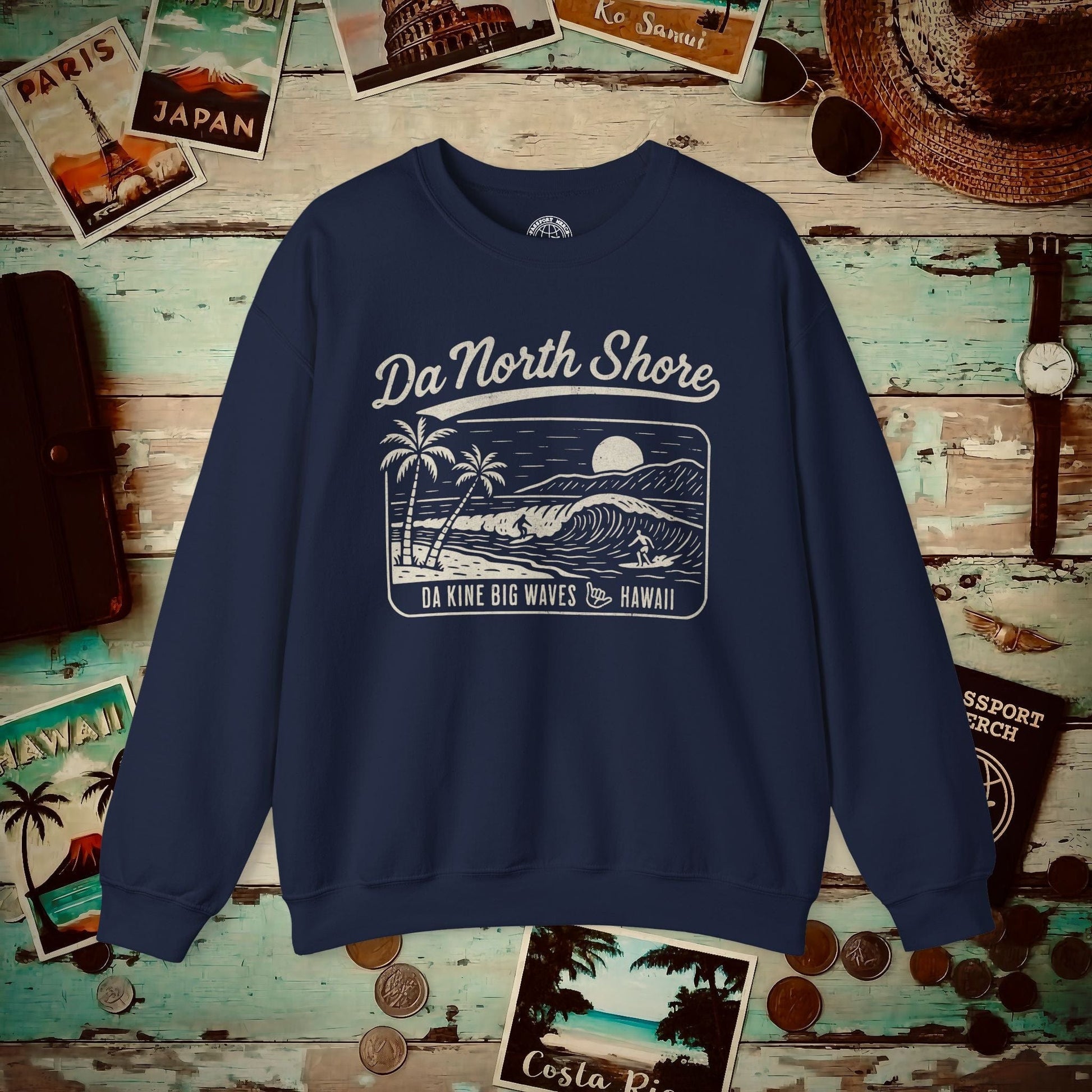 Da North Shore - Da Kine Big Waves, Hawaii Crewneck Navy / S