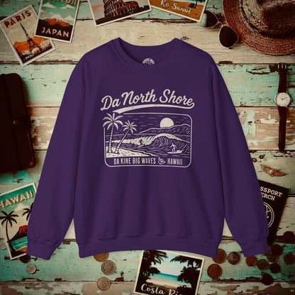Da North Shore - Da Kine Big Waves, Hawaii Crewneck Purple / S