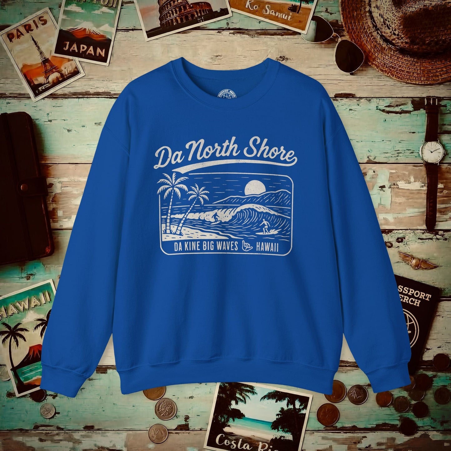 Da North Shore - Da Kine Big Waves, Hawaii Crewneck Royal / S