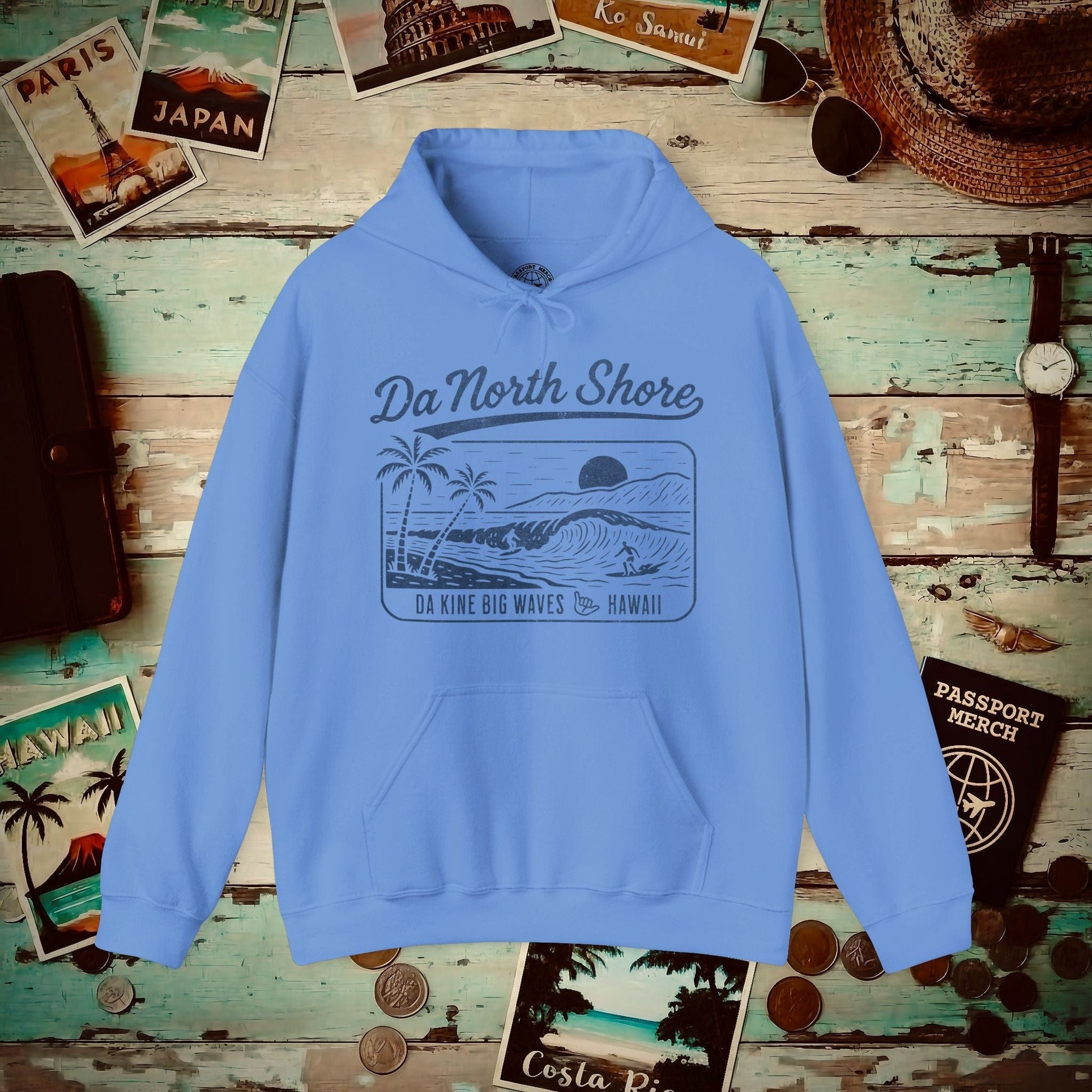 Da North Shore - Da Kine Big Waves, Hawaii Hoodie Carolina Blue / S