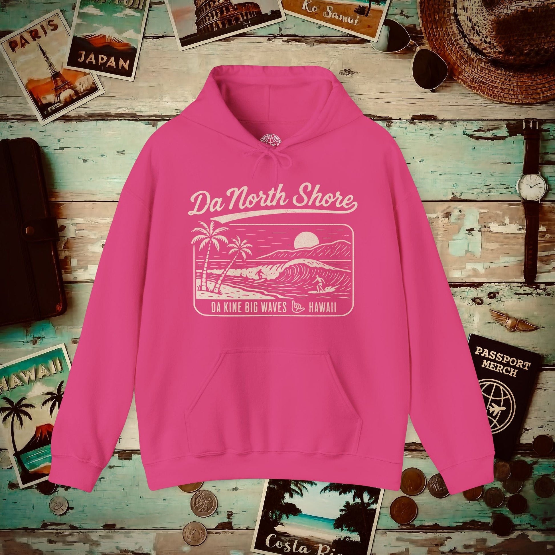 Da North Shore - Da Kine Big Waves, Hawaii Hoodie Heliconia / S
