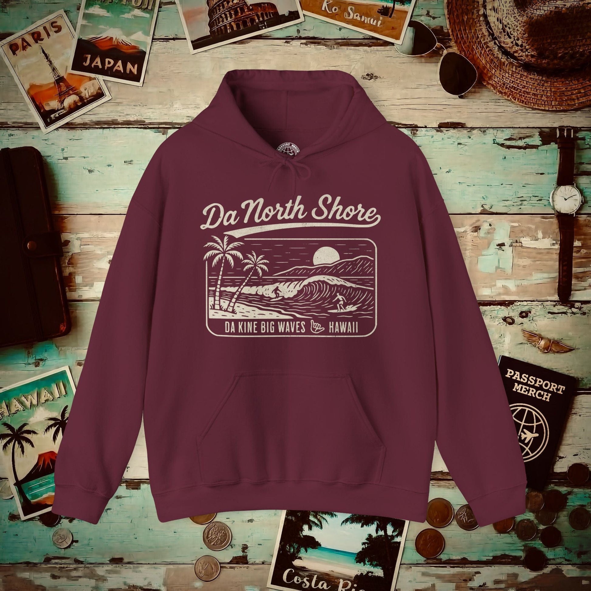 Da North Shore - Da Kine Big Waves, Hawaii Hoodie Maroon / S