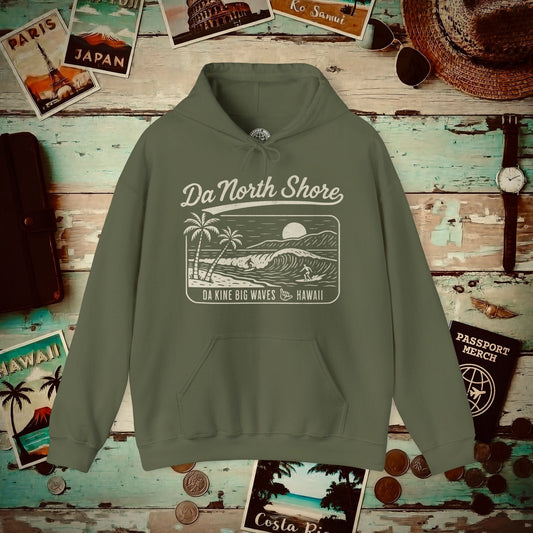 Da North Shore - Da Kine Big Waves, Hawaii Hoodie Military Green / S