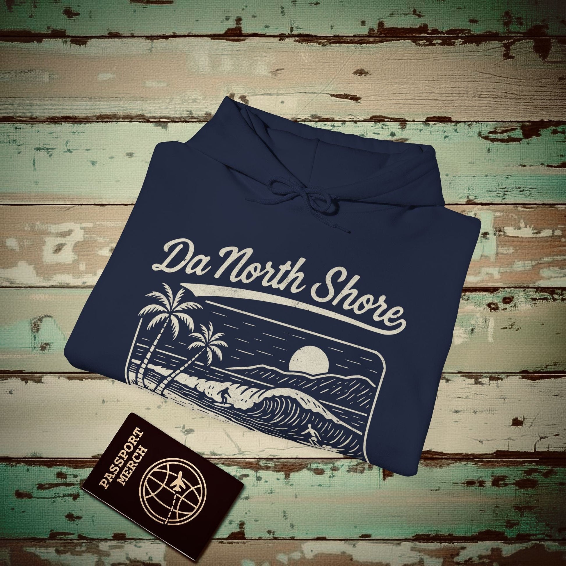 Da North Shore - Da Kine Big Waves, Hawaii Hoodie Navy / S