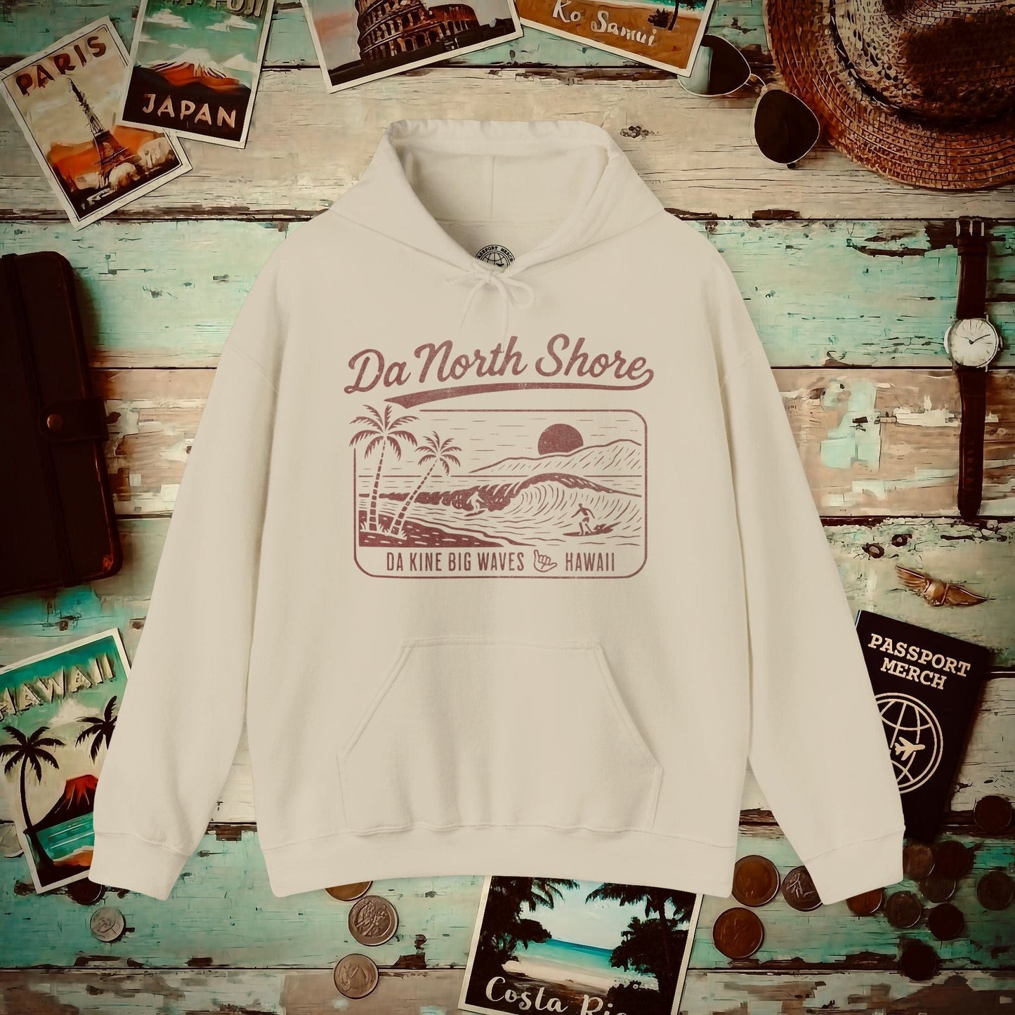 Da North Shore - Da Kine Big Waves, Hawaii Hoodie Sand / S