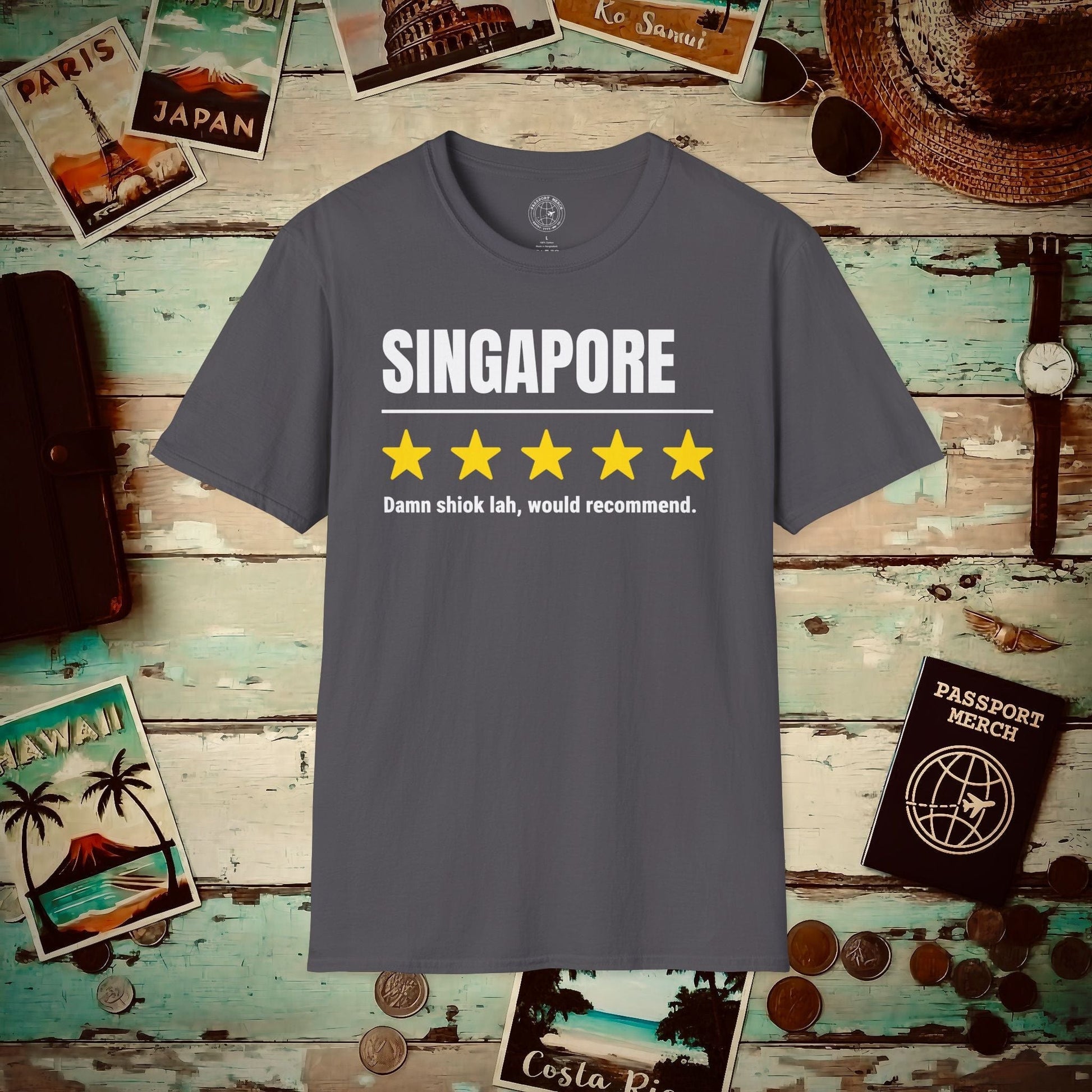 Damn Shiok Lah Five-Star Review, Singapore T-Shirt Charcoal / S