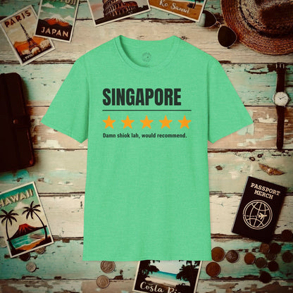 Damn Shiok Lah Five-Star Review, Singapore T-Shirt Heather Irish Green / S