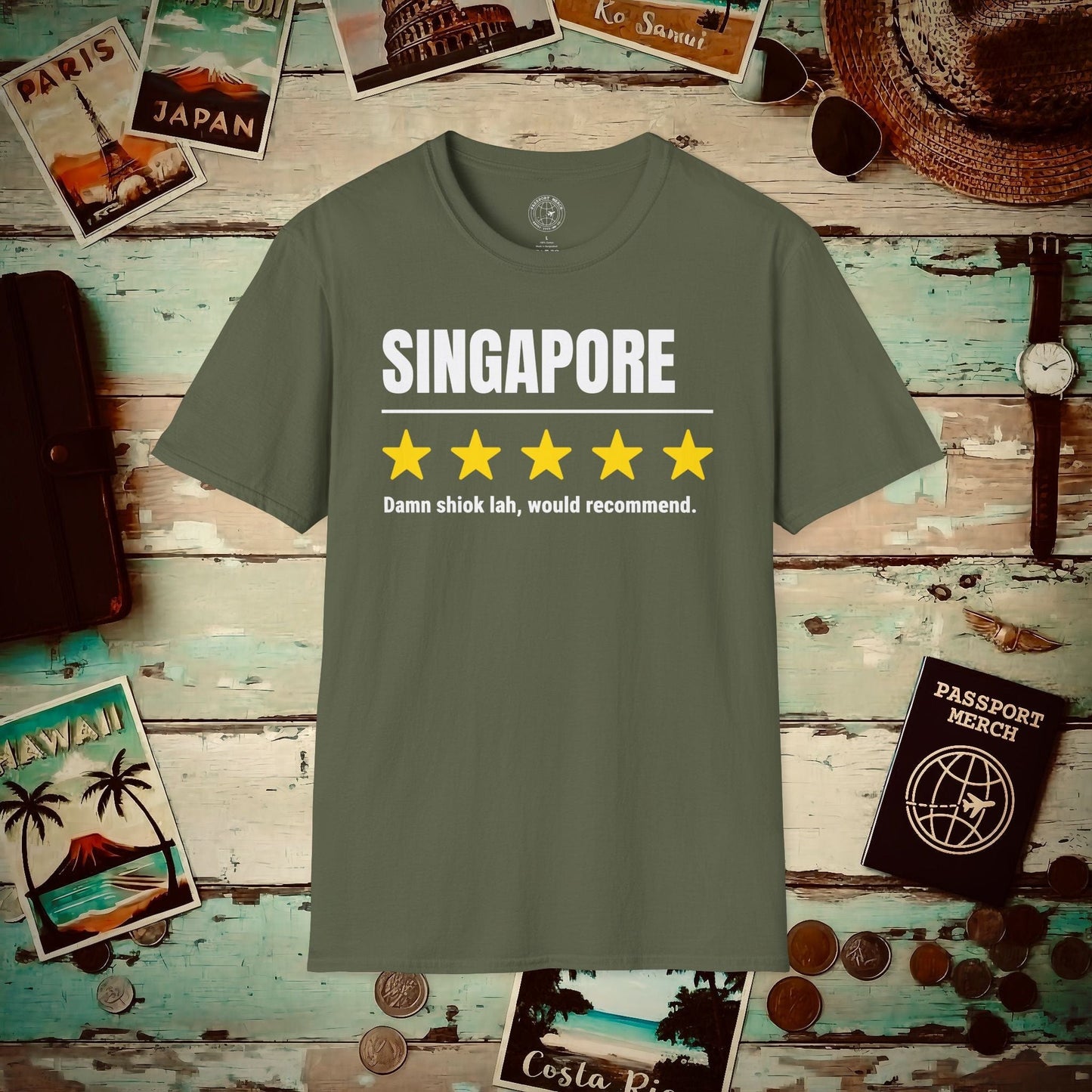 Damn Shiok Lah Five-Star Review, Singapore T-Shirt Military Green / S
