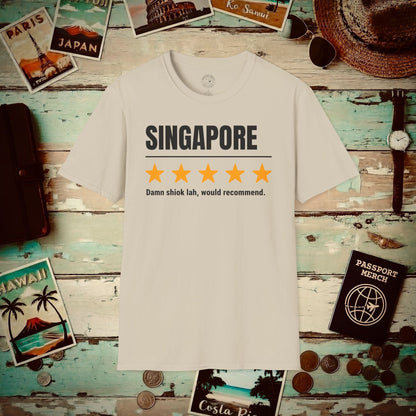 Damn Shiok Lah Five-Star Review, Singapore T-Shirt Sand / S