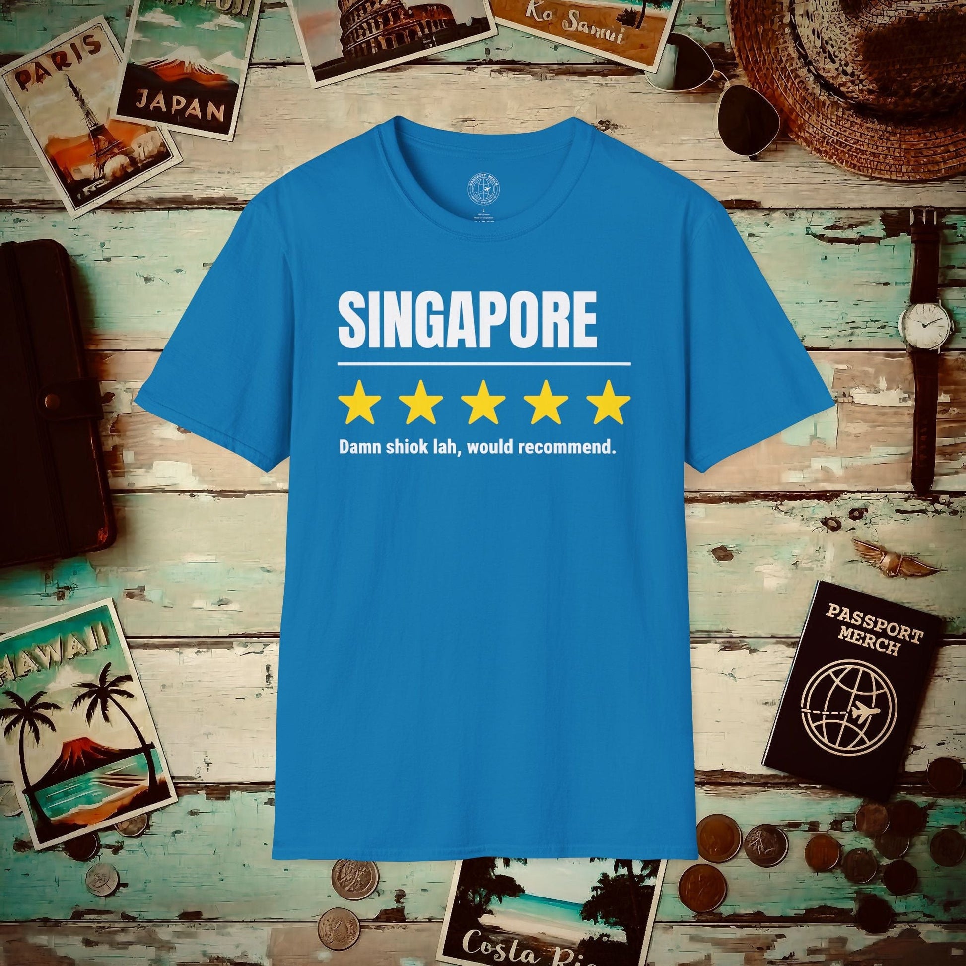 Damn Shiok Lah Five-Star Review, Singapore T-Shirt Sapphire / S
