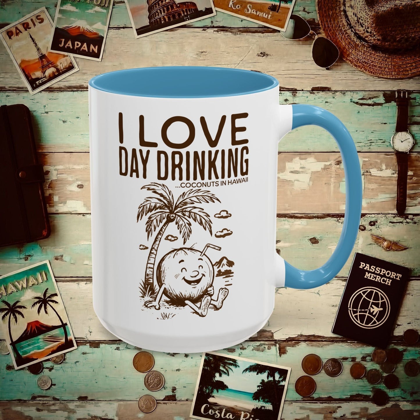 Day Drinking Coconuts in Hawaii 15oz Mug Light Blue / 15oz