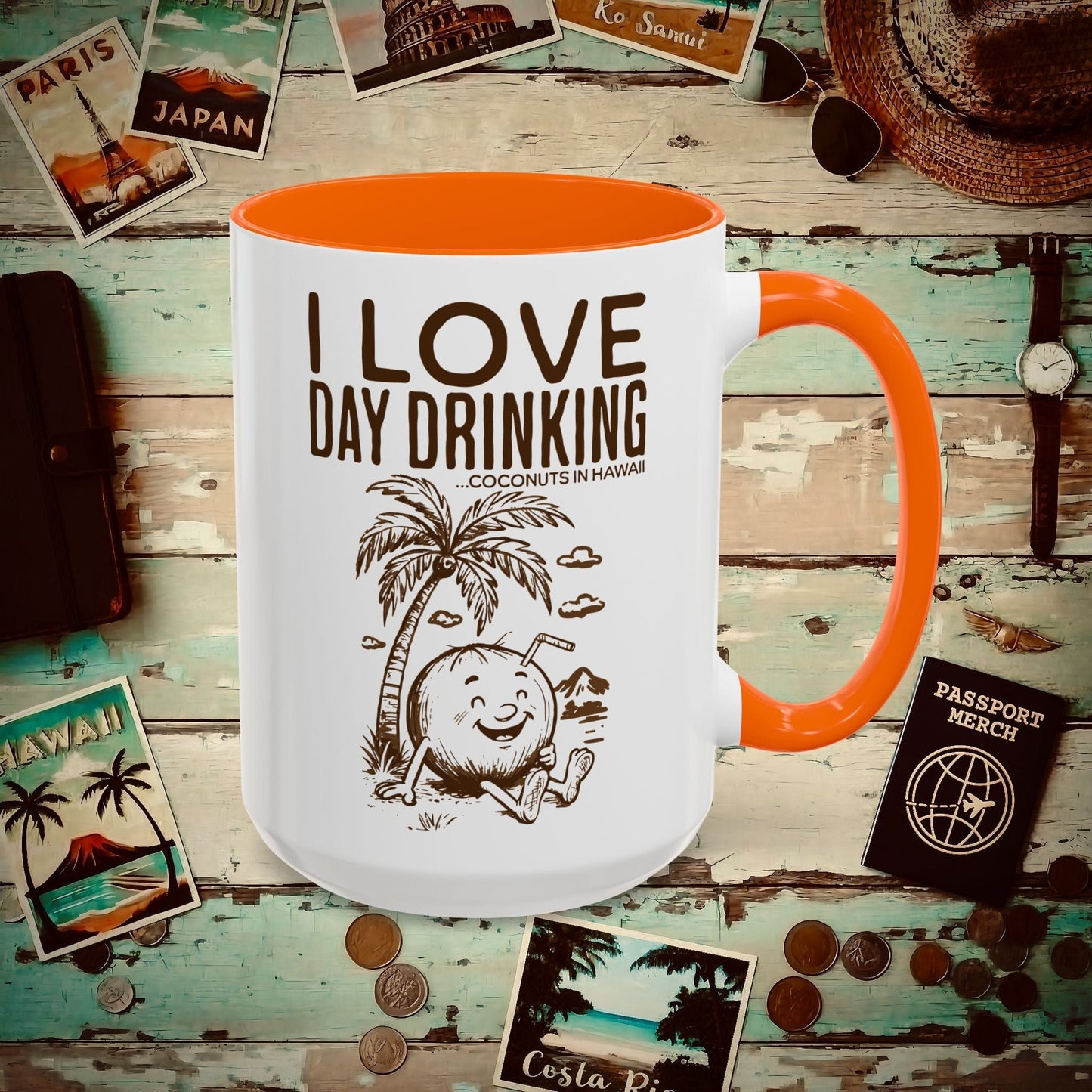 Day Drinking Coconuts in Hawaii 15oz Mug Orange / 15oz