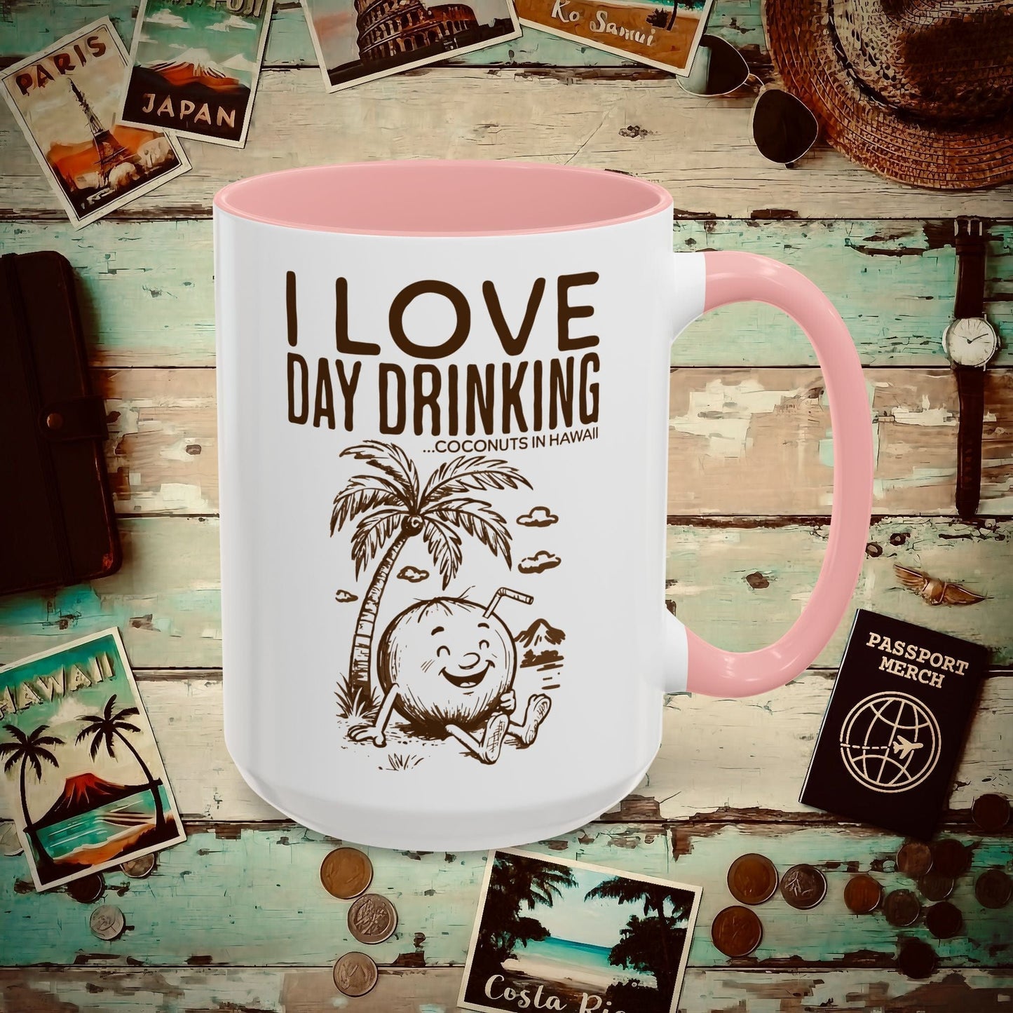 Day Drinking Coconuts in Hawaii 15oz Mug Pink / 15oz