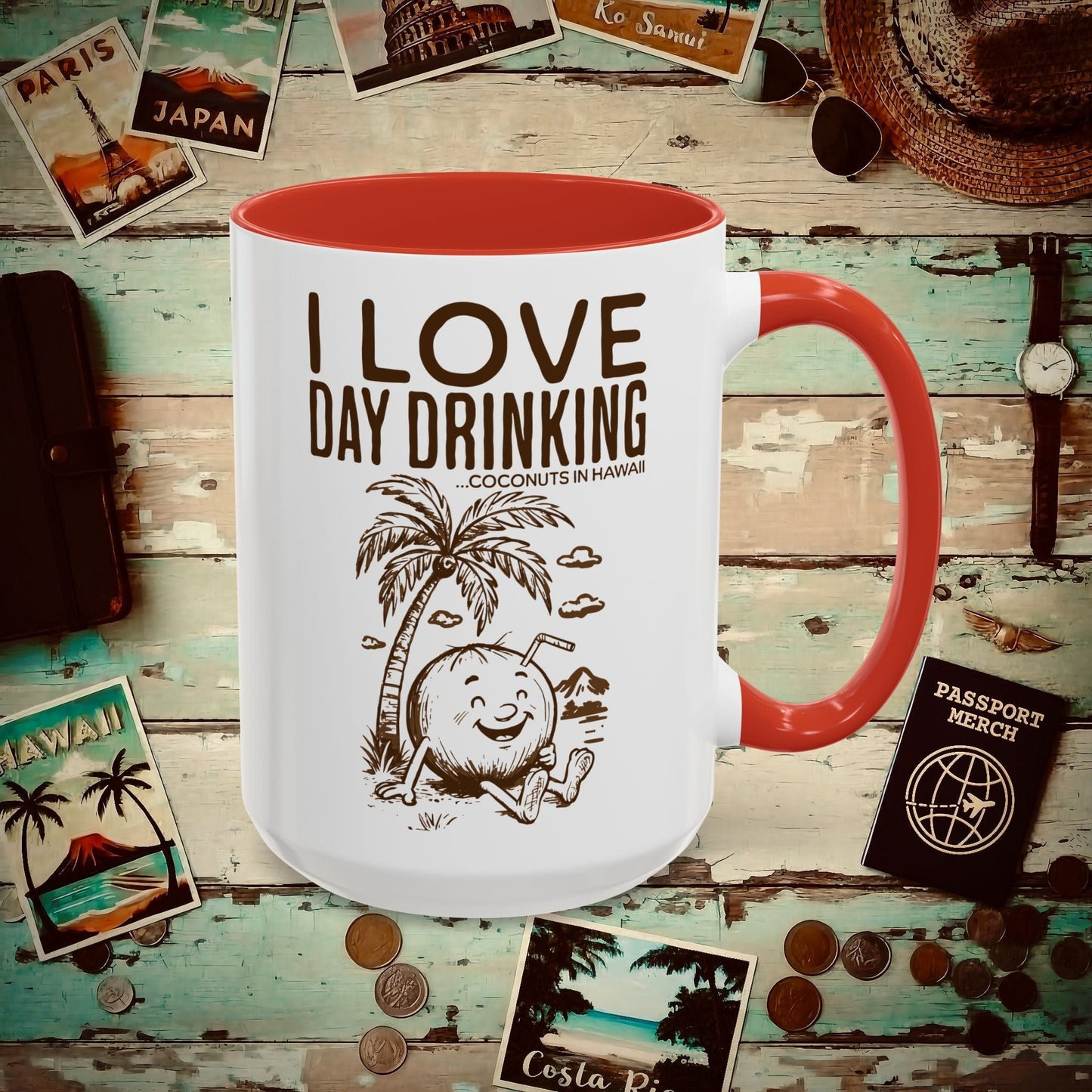 Day Drinking Coconuts in Hawaii 15oz Mug Red / 15oz