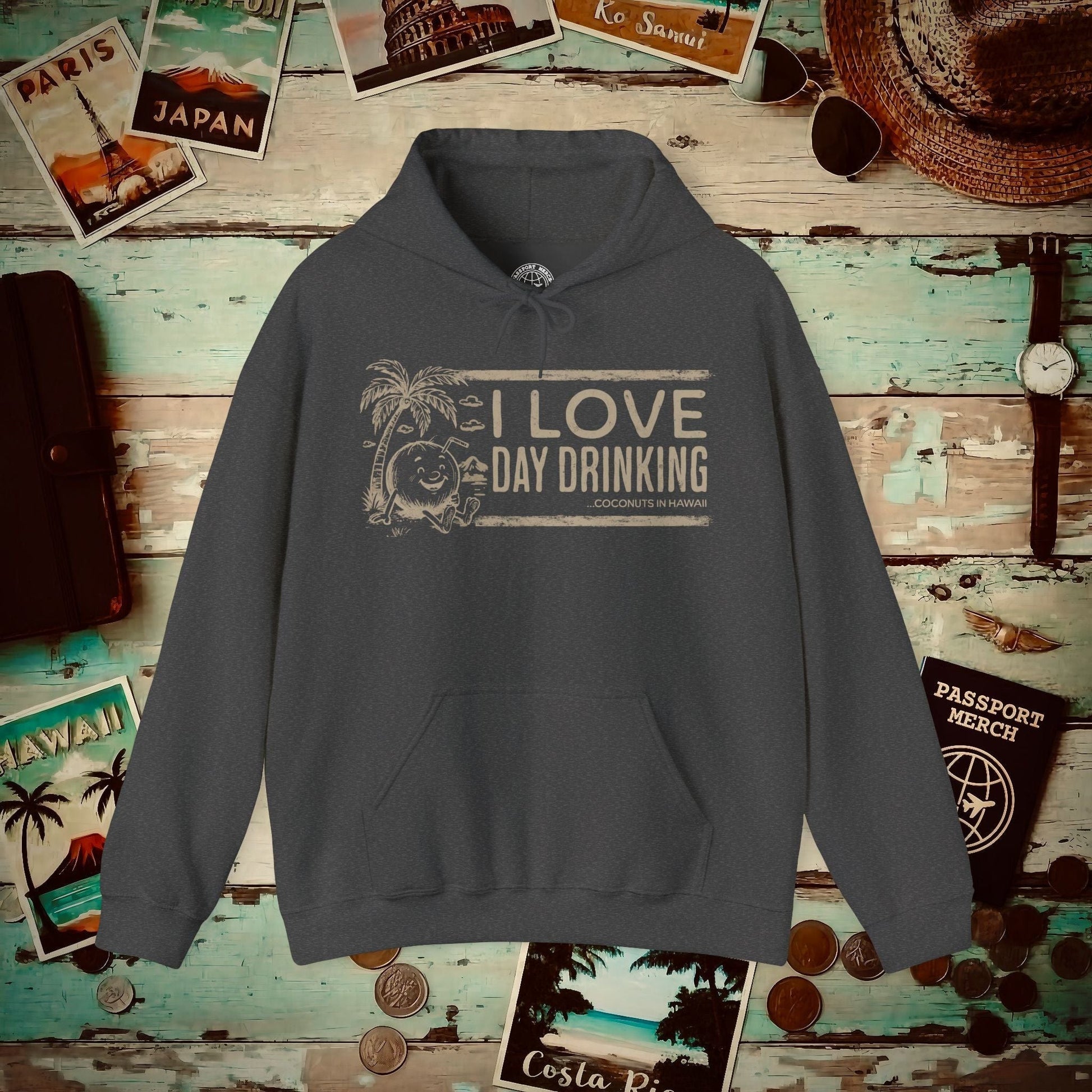Day Drinking Coconuts in Hawaii Hoodie Dark Heather / S